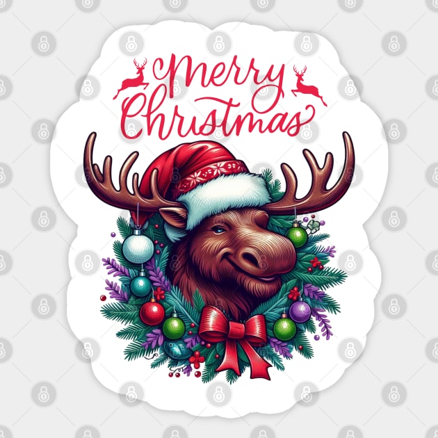 Merry Christmoose Moose Christmas 2024 Sticker by BukovskyART